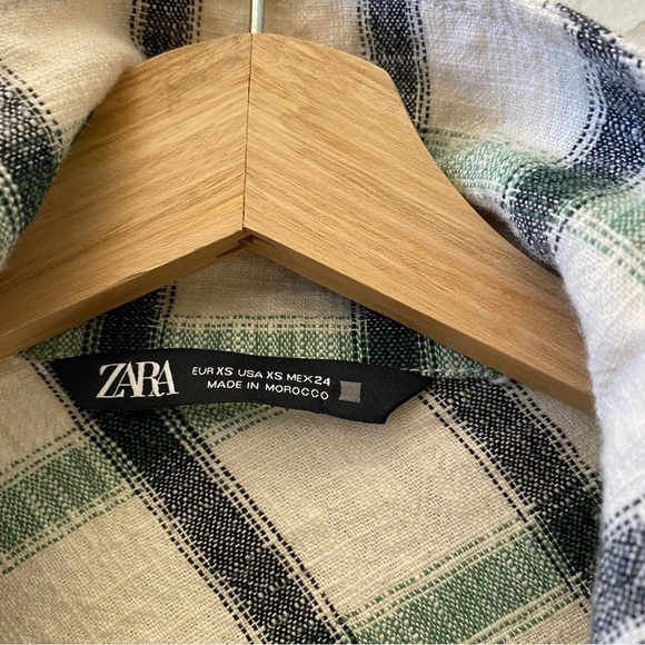 Zara || Plaid Overshirt Shacket Oversized Cream Green XS - Picture 4 of 9